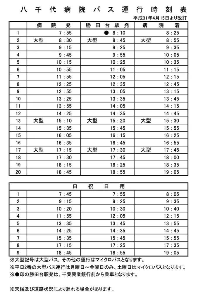 病院バス時刻表